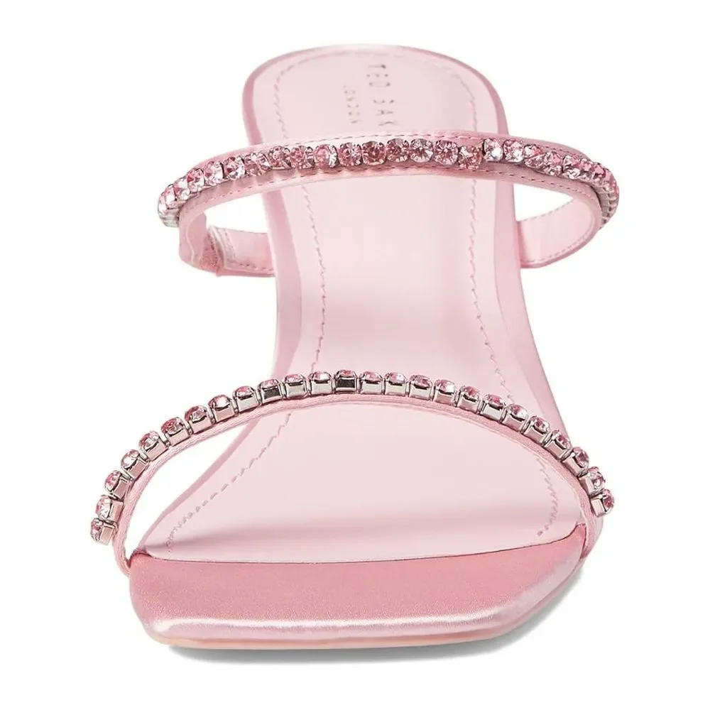 Ted Baker Rinita Pink Satin Rhinestone Kitten Heel Sandals - Size US 6.5 / EU 37